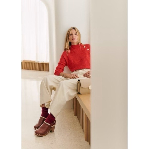 Sezane Trudy Jumper Red Size Medium Pullover Sweater Button Neck - Picture 11 of 12